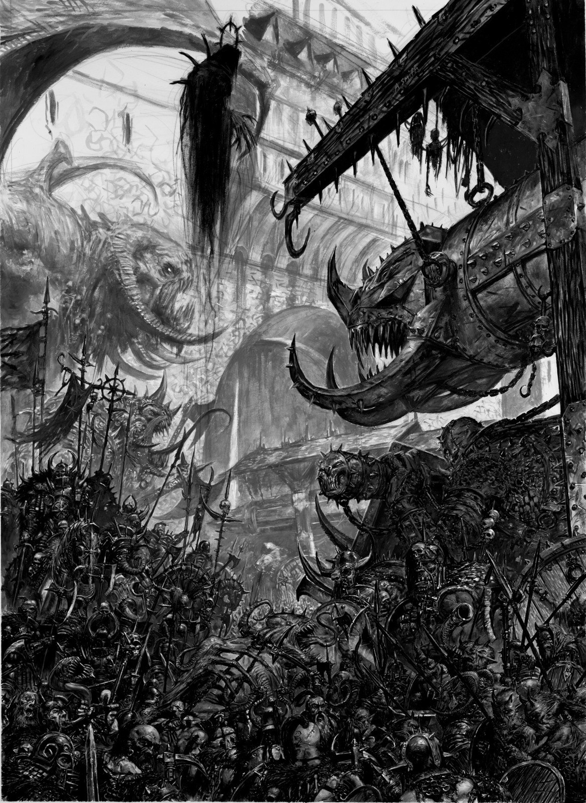 战锤的黑暗幻想美学 英国顶级插画师震撼的黑白手稿