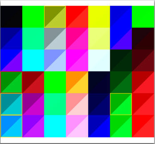 三星px2370(左上角)与f2370h(右下角)色块对比图